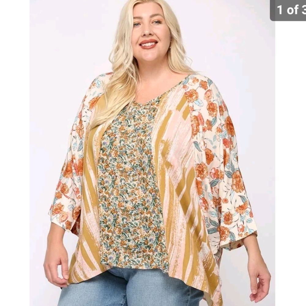 GiGiO Top Blouse Boho‎ Floral Size Medium Oversized